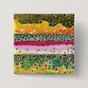 Skins of Three Beautiful Trout 2 Inch Square Button
