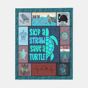 Skip A Straw Save A Turtle Fleece Blanket