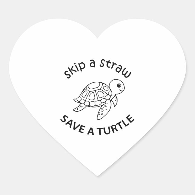 Skip A Straw Save A Turtle Heart Sticker (Front)
