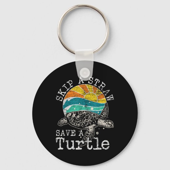 Skip A Straw Save A Turtle  Keychain (Front)