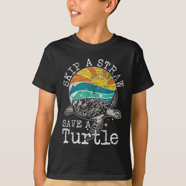 Skip A Straw Save A Turtle  T-Shirt (Front)