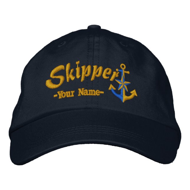 Skipper Customizable Your Name Large Anchor Embroidered Hat (Front)