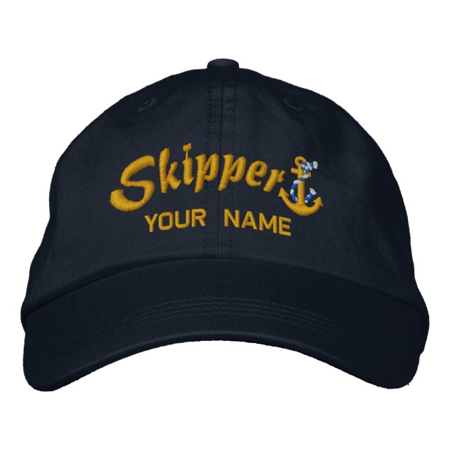 Skipper Customizable Your Name Rope Anchor Embroidered Hat (Front)
