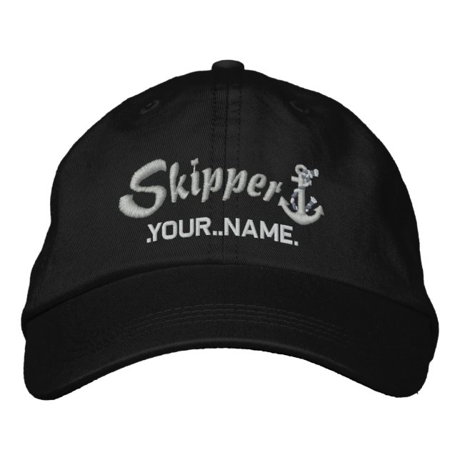 Skipper Customizable Your Name Silver Rope Anchor Embroidered Hat (Front)