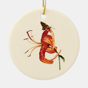 Skipper on Orange Tiger Lily Ceramic Ornament