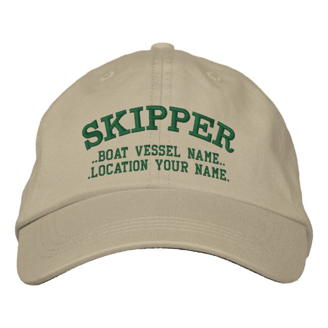SKIPPER Personalize it! Boat Name Your Name Embroidered Hat (Front)