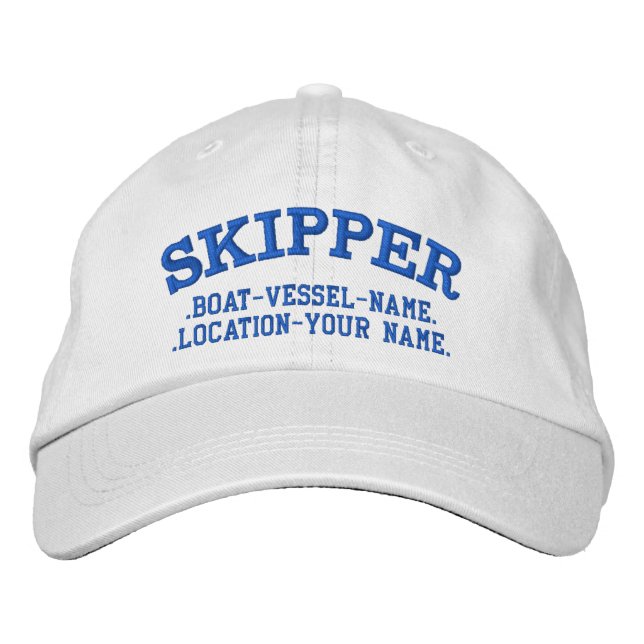 SKIPPER Personalize it! Boat Name Your Name Embroidered Hat (Front)