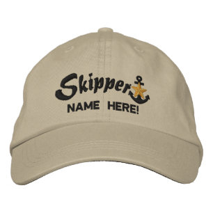 Skipper Personalize Your Name Gold Star Anchor Embroidered Hat