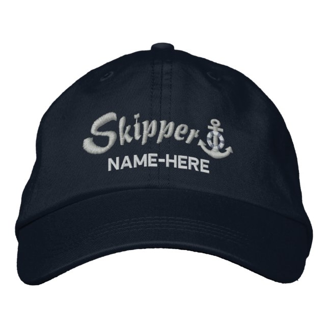 Skipper Personalize Your Name Silver Anchor Embroidered Hat (Front)
