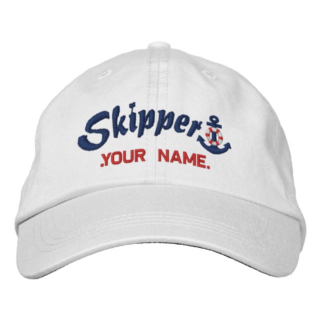 Skipper Personalized Your Name Lifesaver Anchor Embroidered Hat (Front)