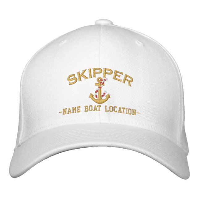 Skipper Rope Anchor Your Boat Name or Both! Embroidered Hat (Front)