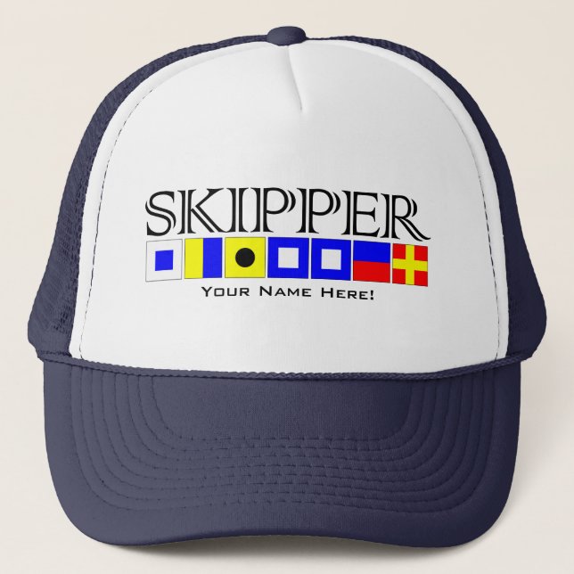 Skipper Title in Nautical Signal Flags Your Name Trucker Hat (Front)