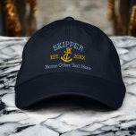 Skipper With Anchor Personalized Embroidered Hat<br><div class="desc">Embroidered Captain cap .. ideal for sailors .. Skipper and rope and anchor personalized cap from Ricaso</div>