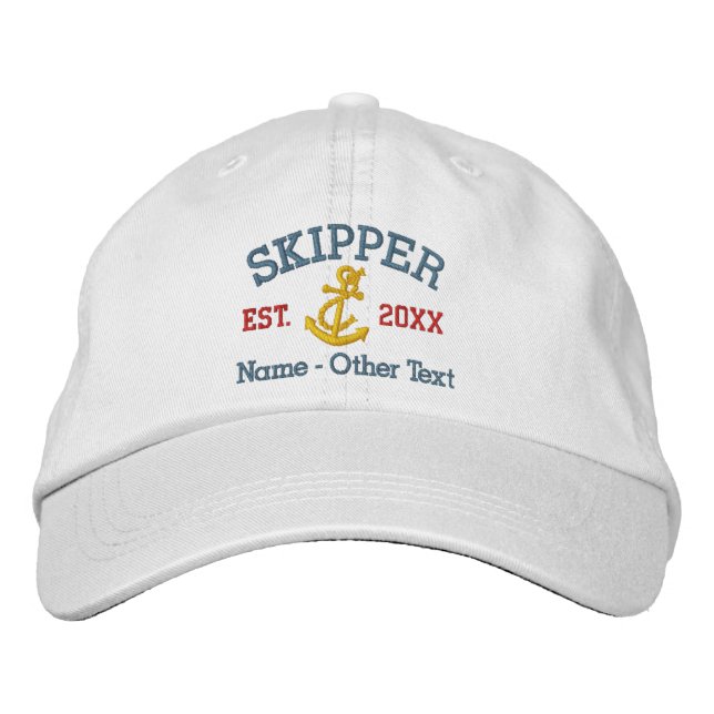 Skipper With Anchor Personalized Embroidered Hat (Front)