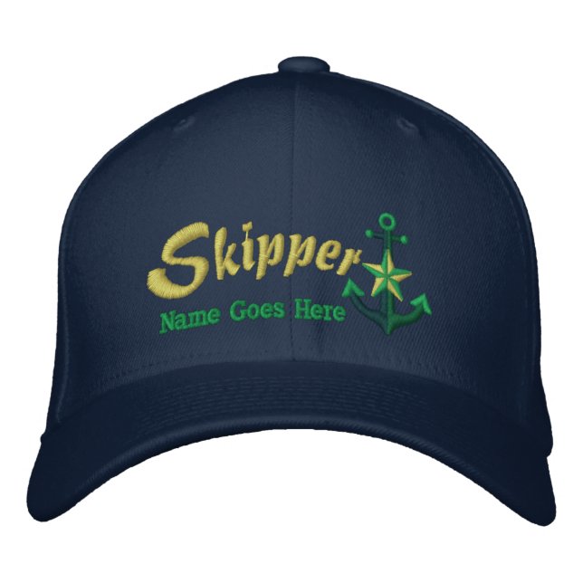 Skipper Your Name Large Star Anchor Embroidered Hat (Front)