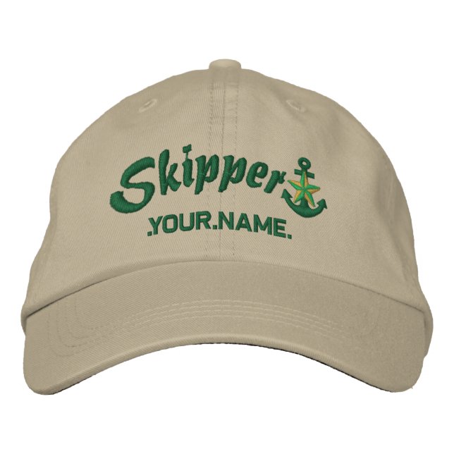 Skipper Your Name Star Anchor Embroidered Hat (Front)