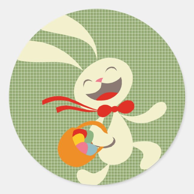 Skipping Easter Bunny Classic Round Sticker (Front)