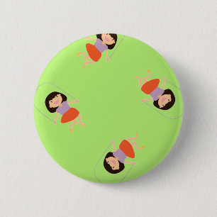 Skipping girl on green 2 inch round button
