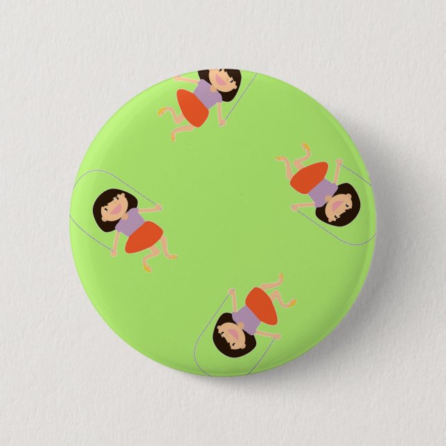 Skipping girl on green 2 inch round button (Front)
