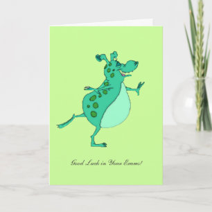 Skipping Green Alien - Good Luck in Your Exams Card