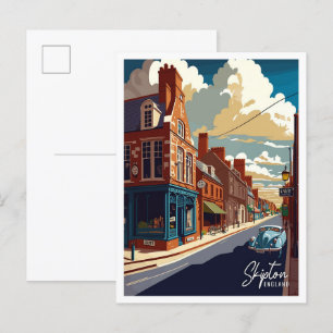 Skipton England Art Vintage Travel Illustration Postcard