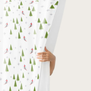Skis and Pine Trees Shower Curtain