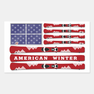 Skis and Snowflakes USA Flag for Winter Sticker