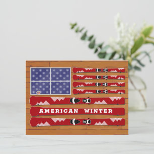 Skis and Snowflakes USA Flag with Wood Wall