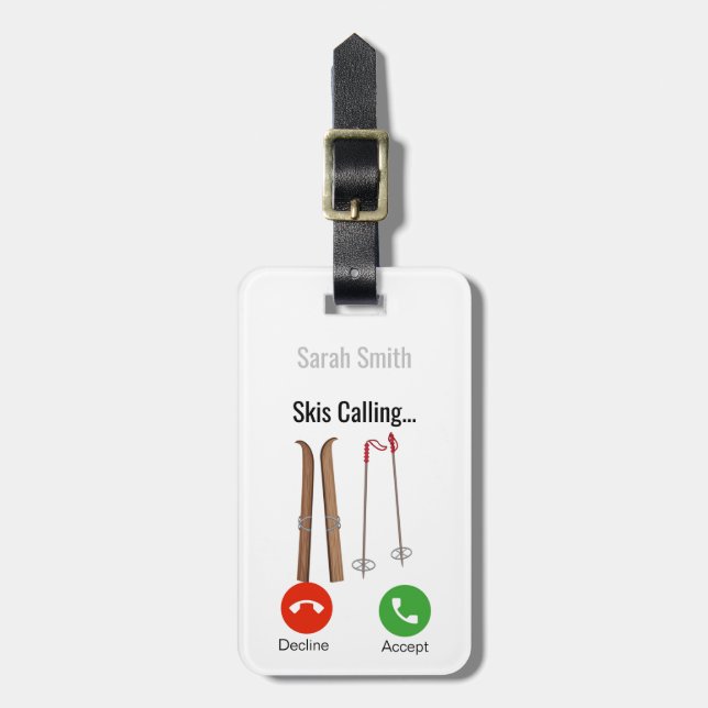 Skis Calling..Personnalised Luggage Tag (Front Vertical)