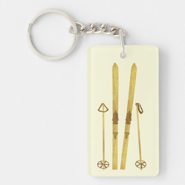 Skis Et Poles D'Or | Crème d'illustration Retro Sk (Devant)