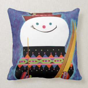 Skis for Snowman Throw Pillow