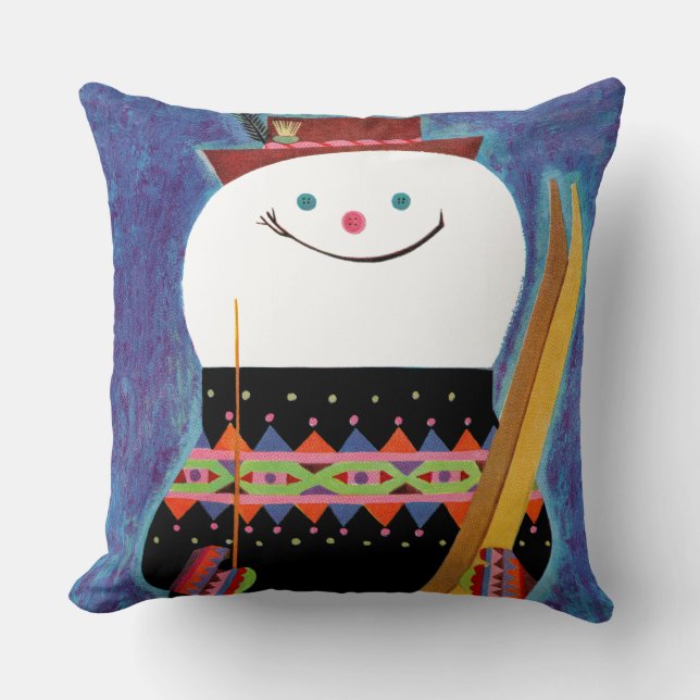 Skis for Snowman Throw Pillow (Front)