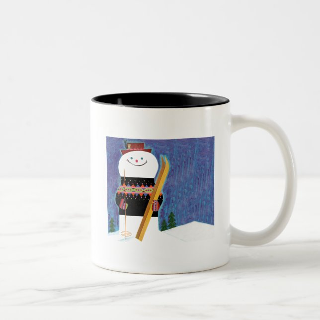 Skis for Snowman Two-Tone Coffee Mug (Right)