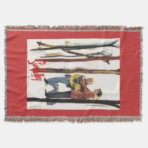 Skis Standing Up in Snow by Couple Poster Throw Blanket