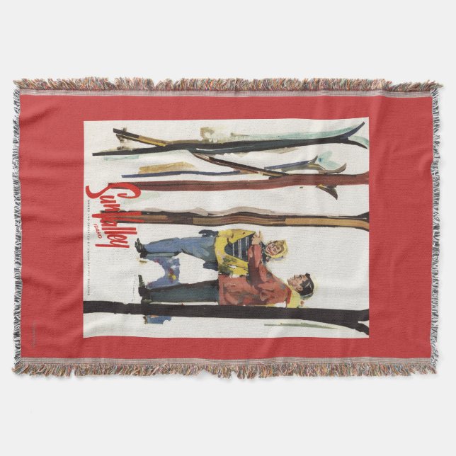 Skis Standing Up in Snow by Couple Poster Throw Blanket (Front)