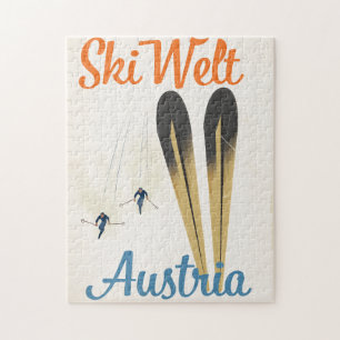 Skiwelt Austria ski travel poster Jigsaw Puzzle