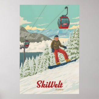 SkiWelt Austria Snowboarding Travel Poster