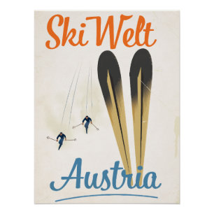 Skiwelt Autriche affiche de voyage ski