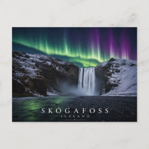 Skógafoss Waterfall Iceland Northern Lights Postcard