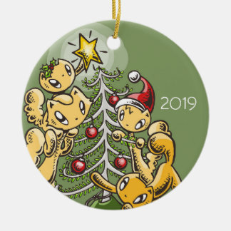 Skribbles the Cat Family: Trim the Tree Ceramic Ornament
