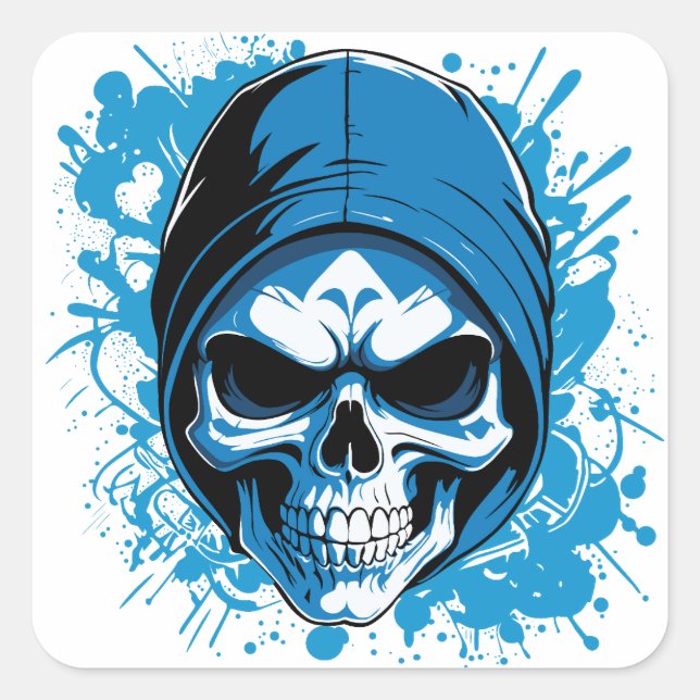 SKULL A GRAFFITI STYLE SQUARE STICKER (Front)