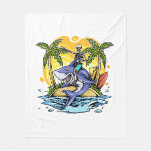 skull above the shark on the beach fleece blanket