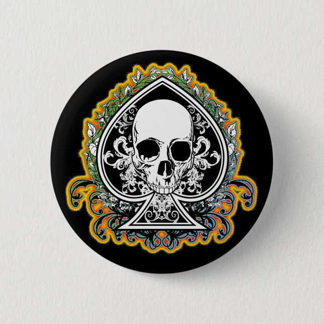 SKULL ACE OF SPADES 2 INCH ROUND BUTTON (Front)