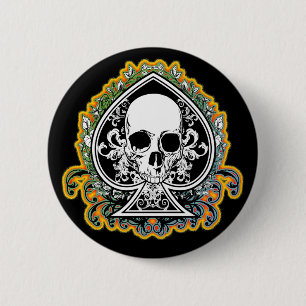 SKULL ACE OF SPADES 2 INCH ROUND BUTTON