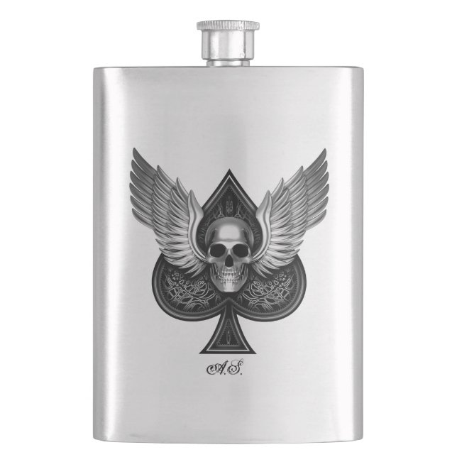 Skull Ace of Spades Stainless Steel flask (Front)