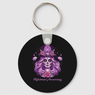Skull alzheimers awareness women skeleton purple keychain