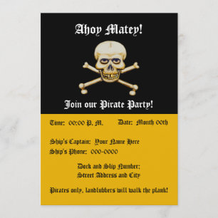 Skull amd Bones Pirate Party Invitation