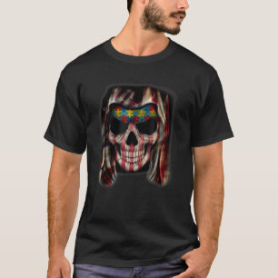Skull American Flag Autism Awareness Tee Mom Dad K