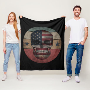 SKULL AMERICAN FLAG PATRIOTIC GIFT FLEECE BLANKET