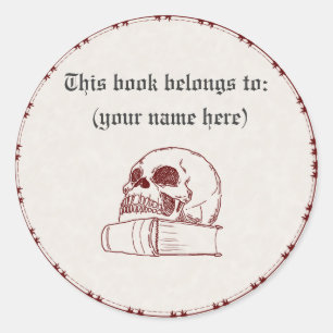 Skull and a book classic round sticker